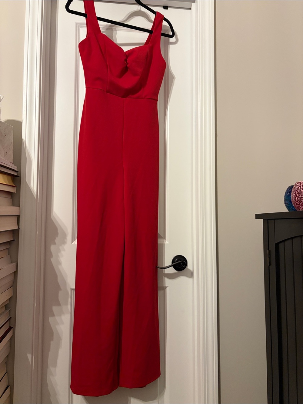 Red Wide-Leg Jumpsuit with Square Neckline